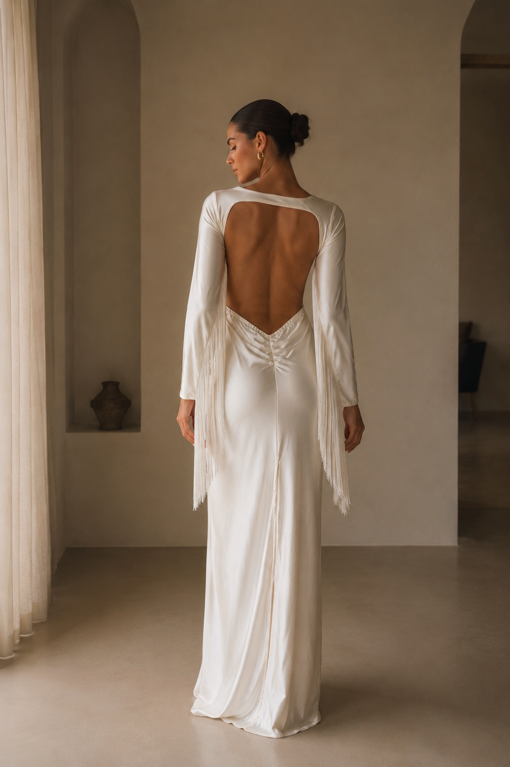 Rubí Dress: Handmade Luxury Open Back Fringe Evening Dress
